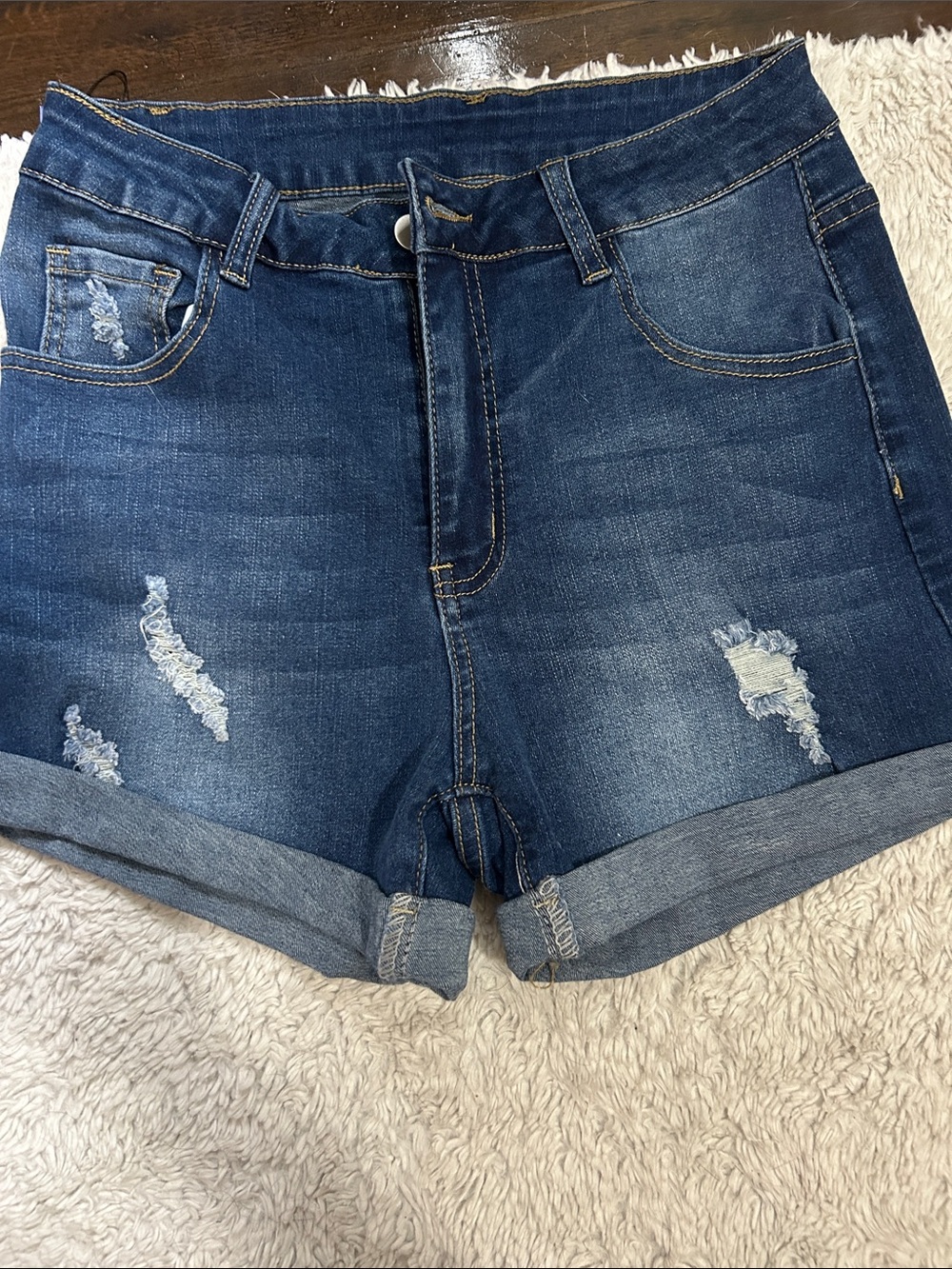 SHEIN Dark Blue Distressed Rolled Cuff Denim Shorts
